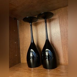 Set of Two Vintage Black Champagne Flutes Glasses